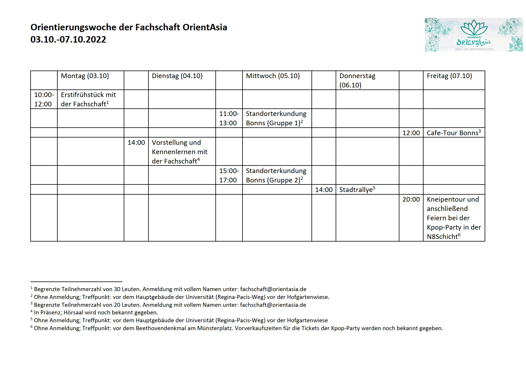 Erstsemesterwoche der Fachschaft