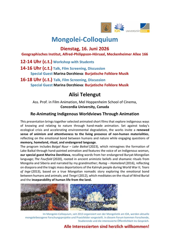 Mongolei-Colloquium am 16. Juni 2026: Alisi Telengut: Re-Animating Indigenous Worldviews Through Animation