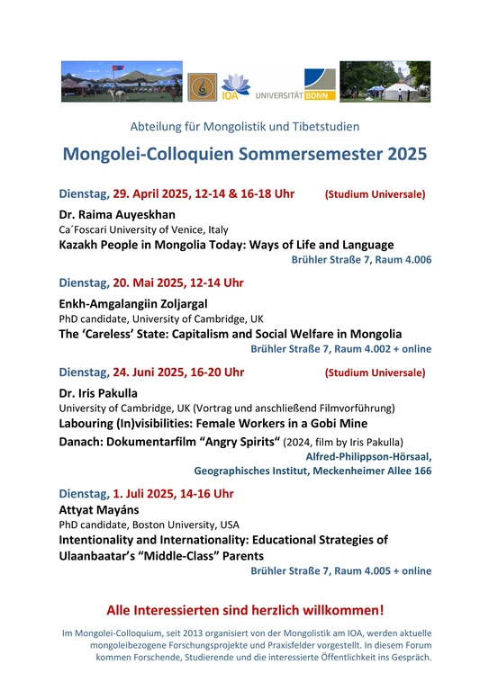 Übersicht aller Mongolei-Colloquien im Sommersemester 2025