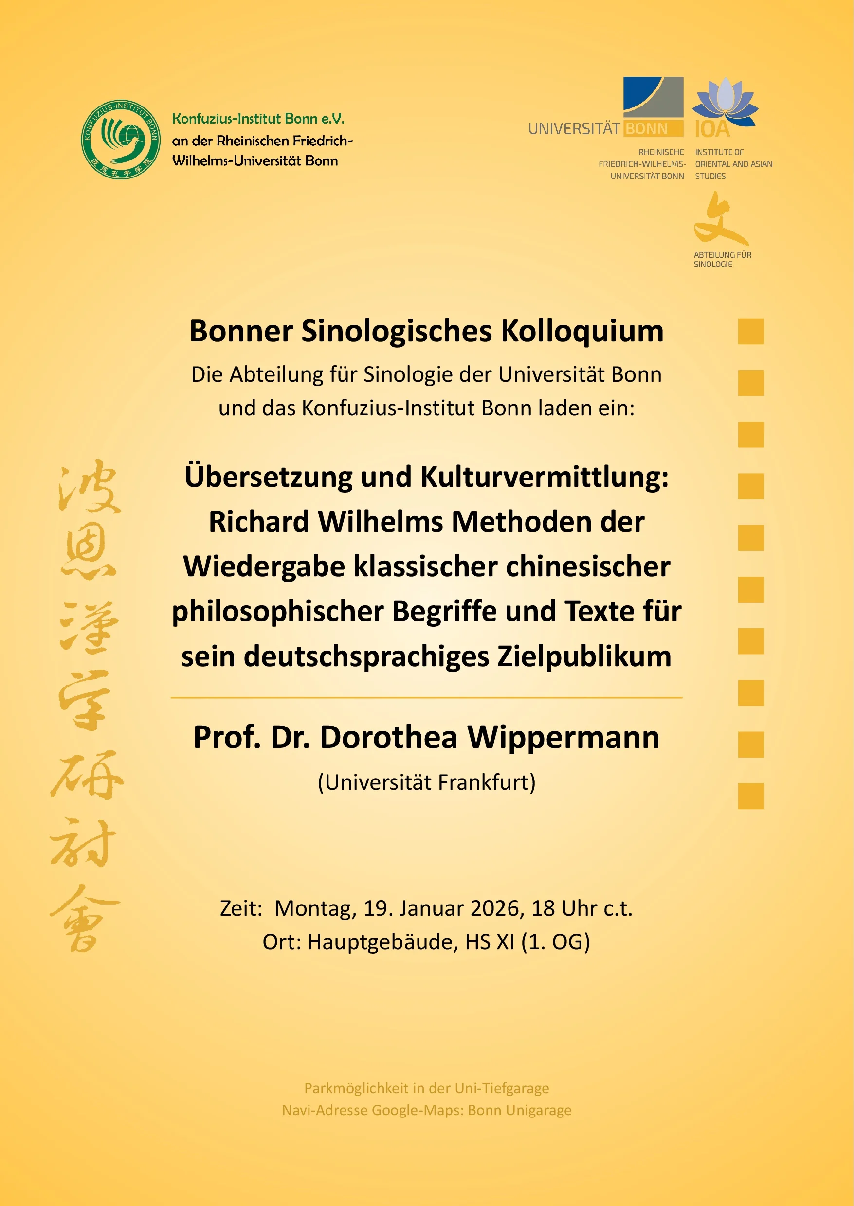 Bonner Sinologisches Kolloquium (19.01.2026) -  Prof. Dr. Dorothea Wippermann