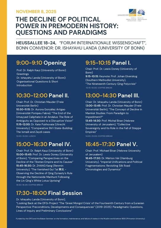 „The Decline of Political Power in Premodern History: Questions and Paradigms“ (8.11.2025)